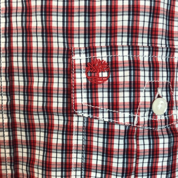 Timberland Sz L Large Long Sleeve Buttondown Shirt Plaid Red - Picture 2 of 6